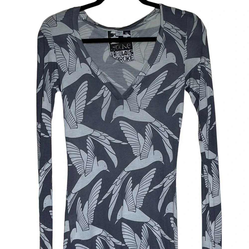 Young Fabulous & Broke Bird Print Size XS Black & White Dress - Picture 2 of 9